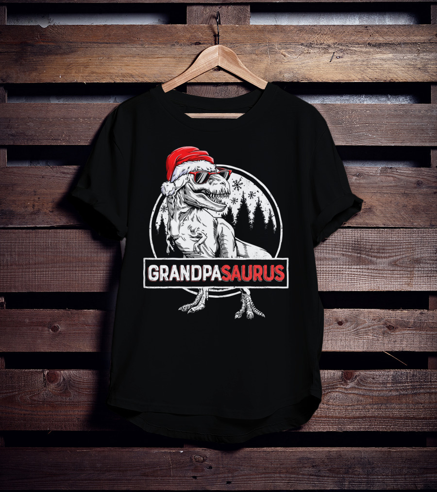 Grandpasaurus Dinosaur Santa Hat Christmas Tree T-Shirt