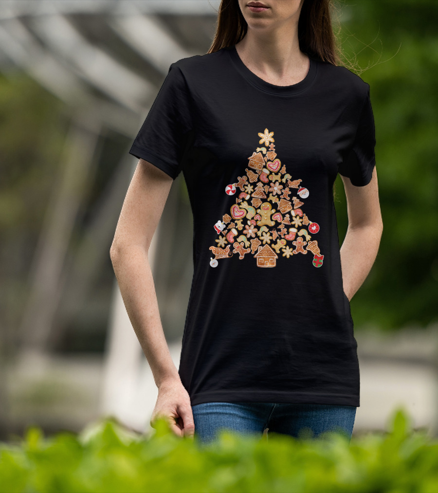 Gingerbread Man Christmas Tree Cookies With Candy Canes And Snowflakes T-Shirt