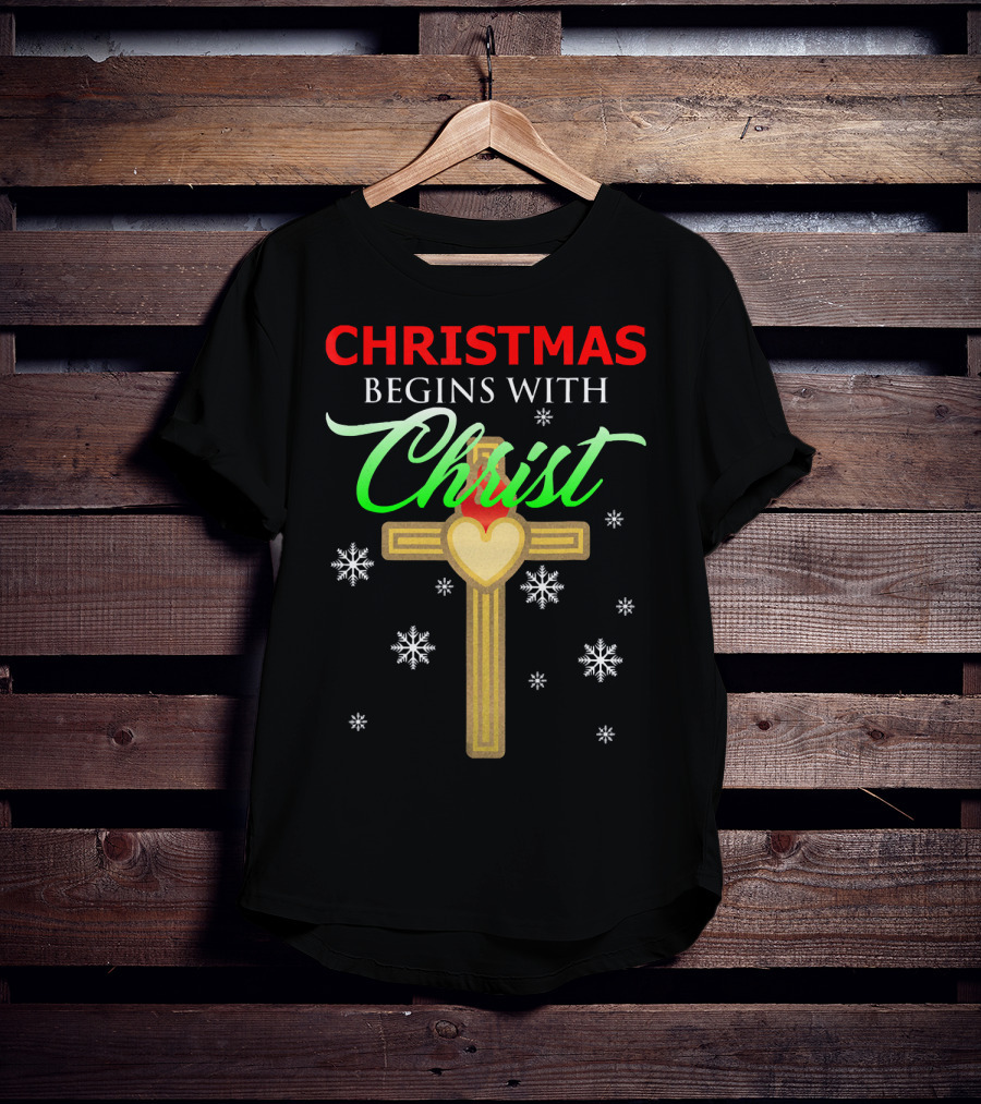 Christmas Begins With Christ Cross Snowflakes T-Shirt