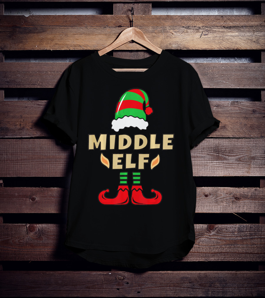 Middle Child Elf Christmas Costume Hat And Shoes T-Shirt