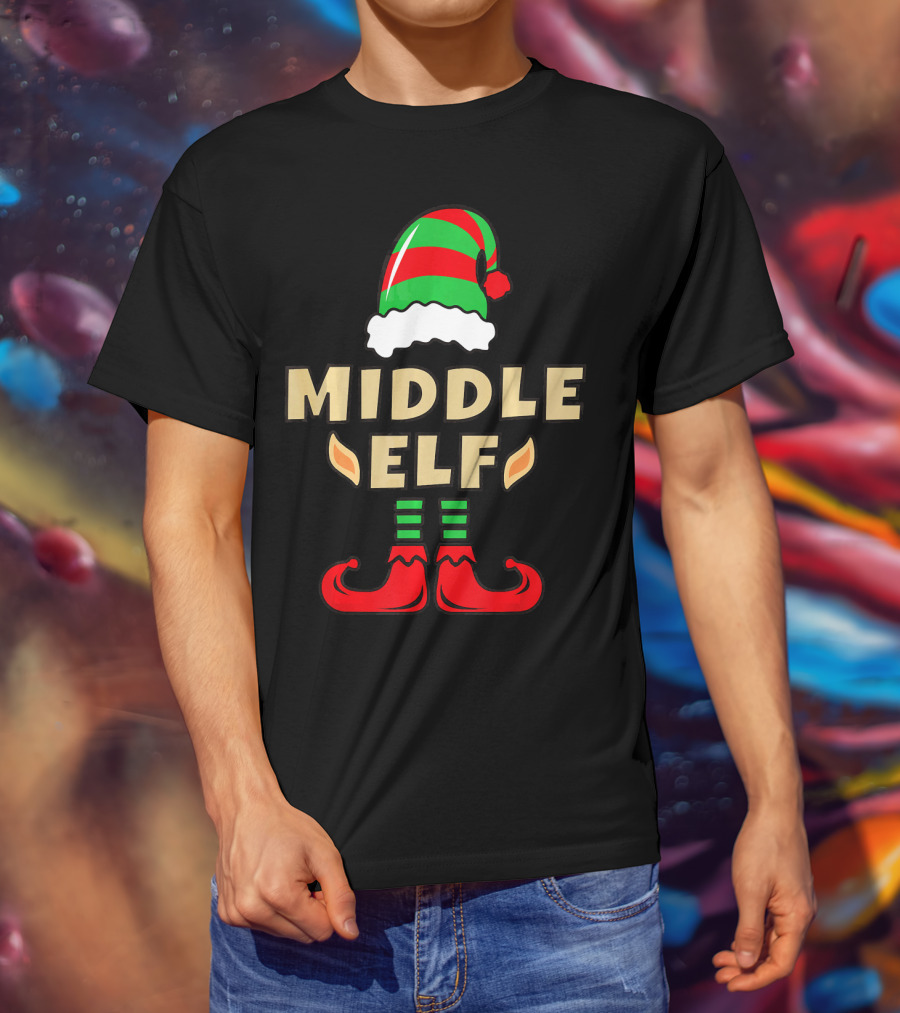 Middle Child Elf Christmas Costume Hat And Shoes T-Shirt