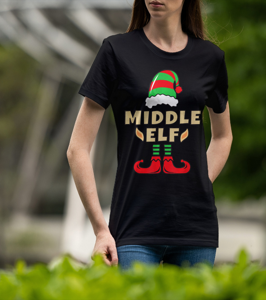 Middle Child Elf Christmas Costume Hat And Shoes T-Shirt