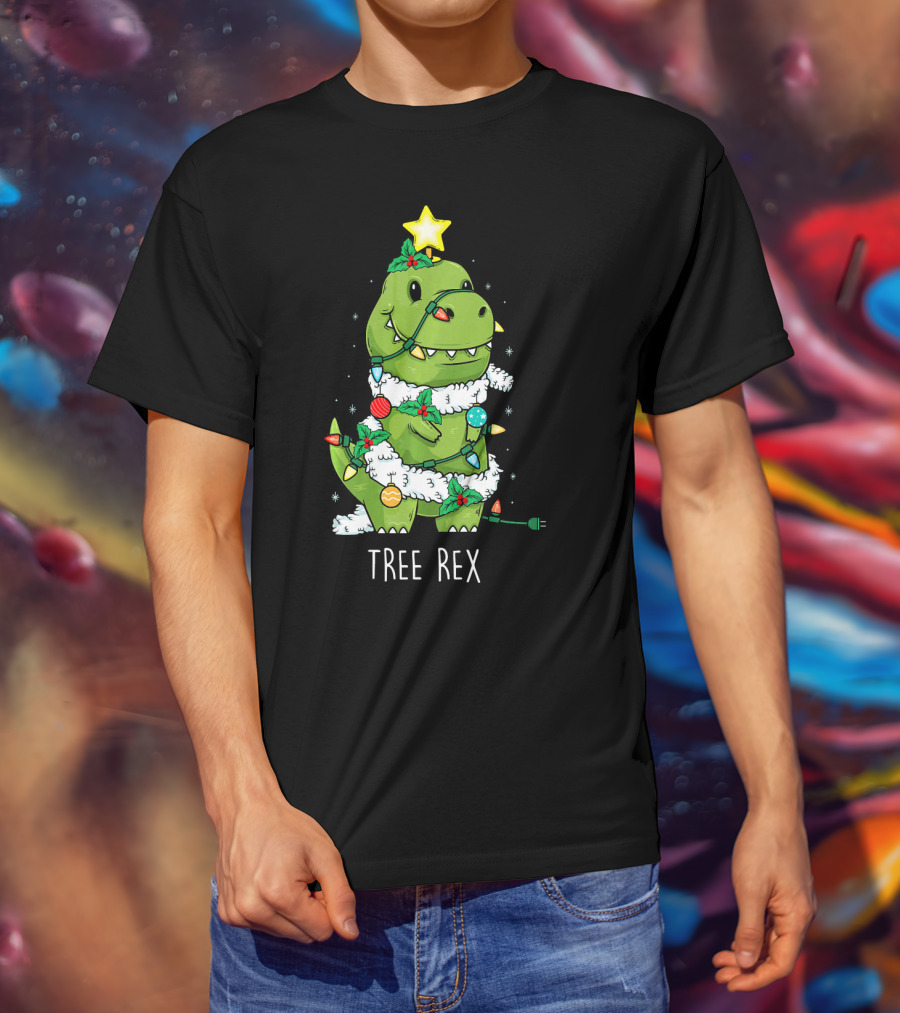 Tree Rex Christmas Lights Dinosaur Star Ornaments T-Shirt