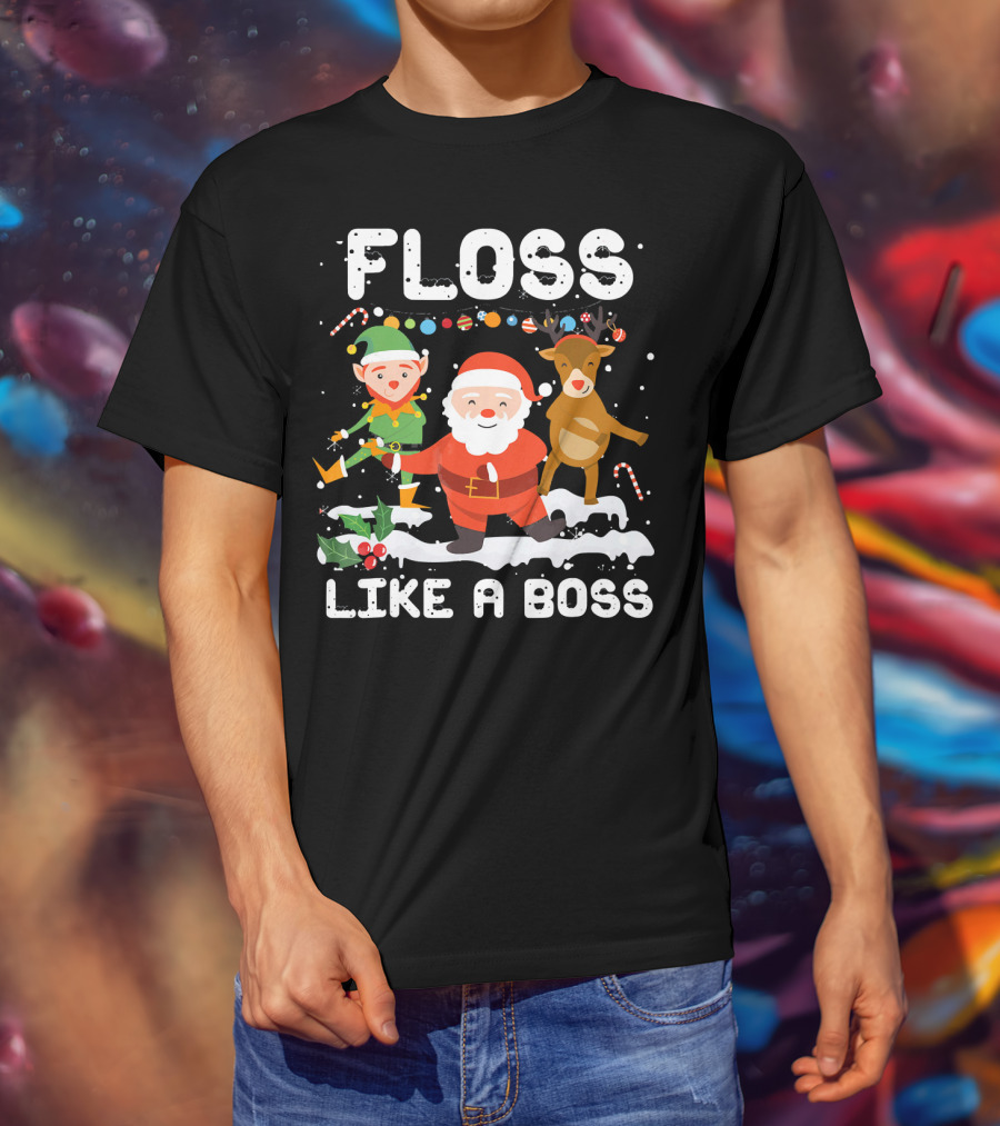 Floss Like A Boss Santa Reindeer Elf Christmas T-Shirt