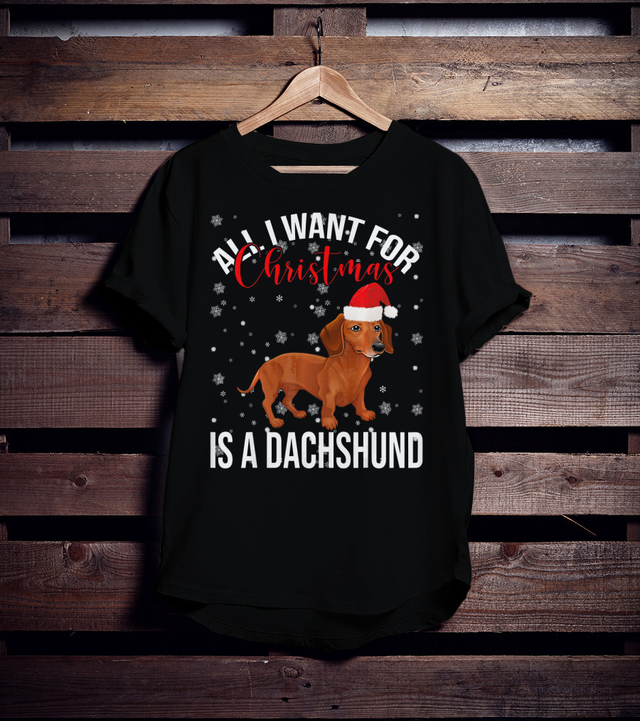 All I Want For Christmas Is A Dachshund Santa Hat Snowflakes T-Shirt
