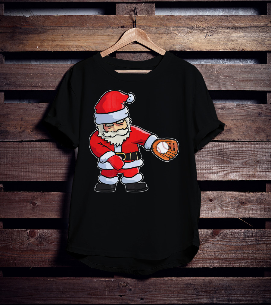 Baseball Santa Claus Flossing Dance Funny Ugly Holiday T-Shirt