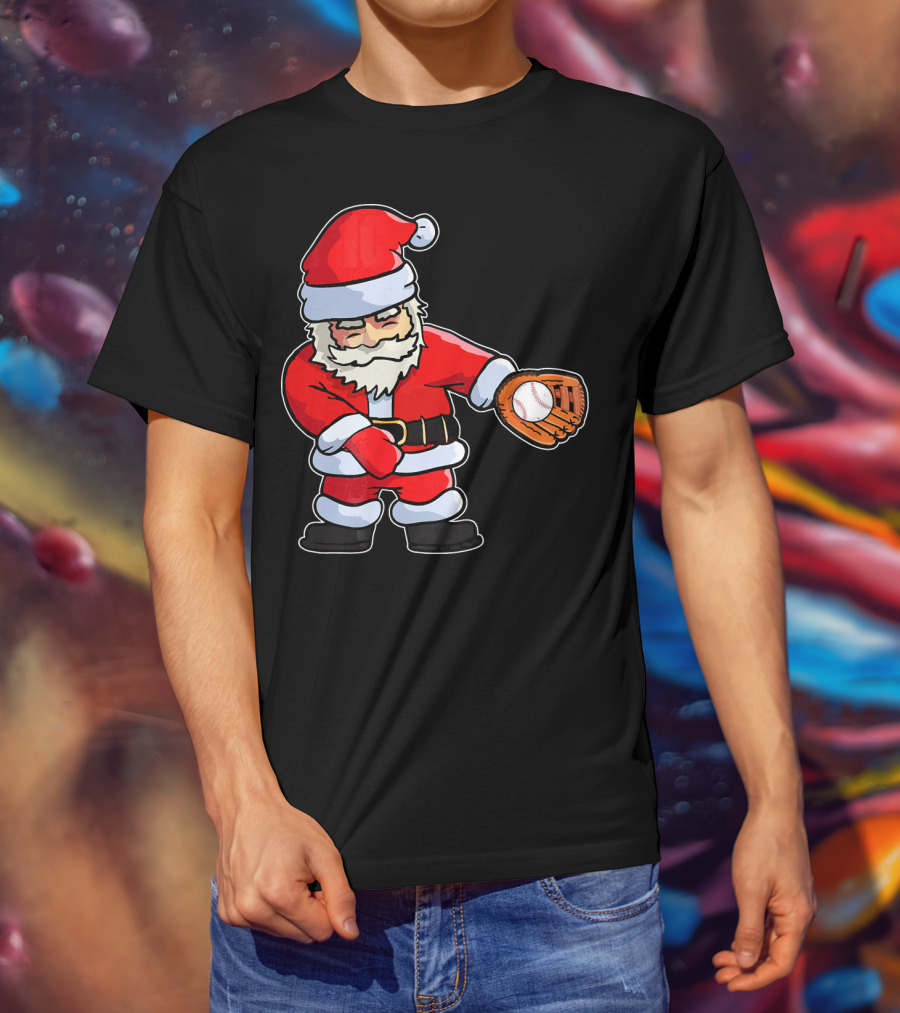 Baseball Santa Claus Flossing Dance Funny Ugly Holiday T-Shirt