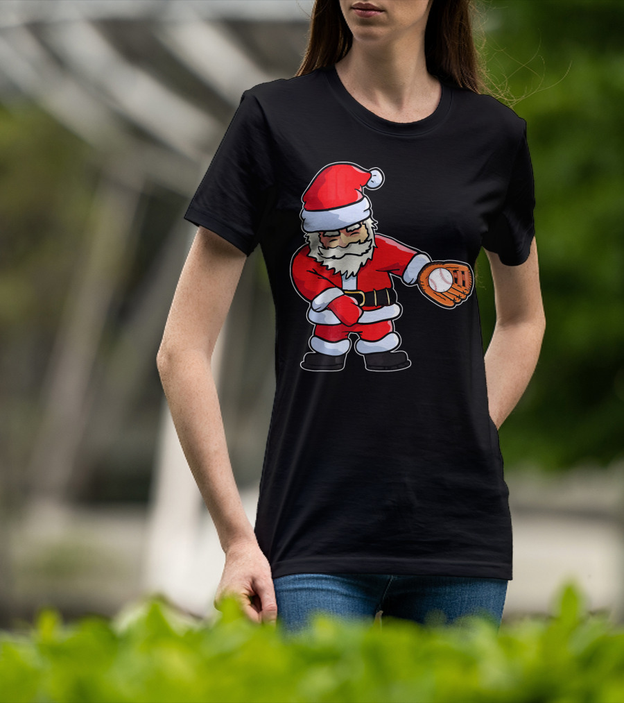 Baseball Santa Claus Flossing Dance Funny Ugly Holiday T-Shirt