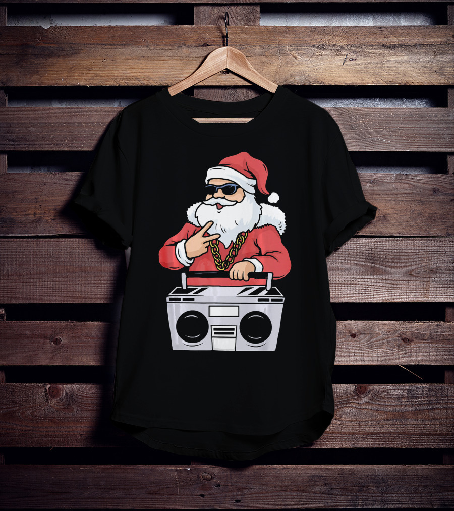 Santa Claus Rapper Style With Boombox And Bling T-Shirt