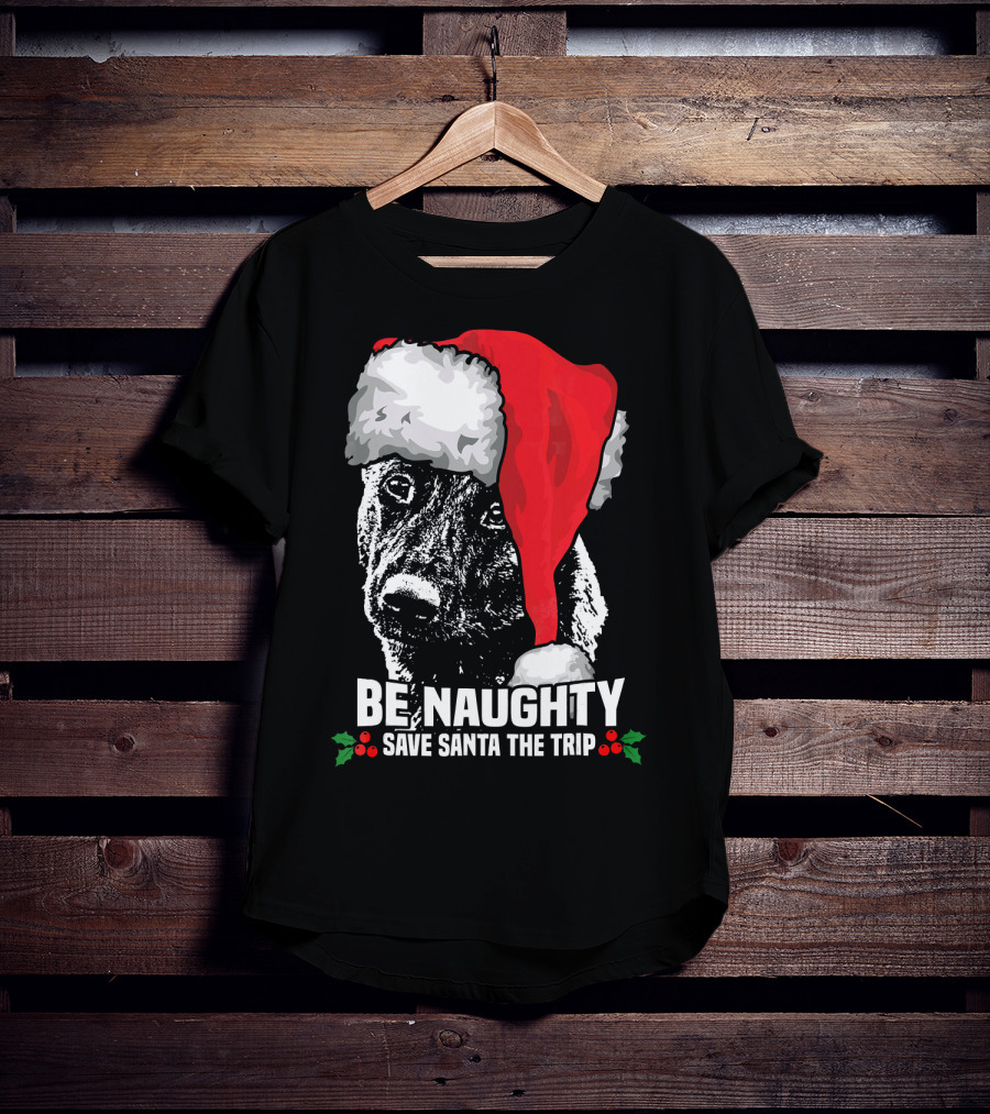 Be Naughty Save Santa The Trip Dutch Shepherd Christmas Santa Hat T-Shirt
