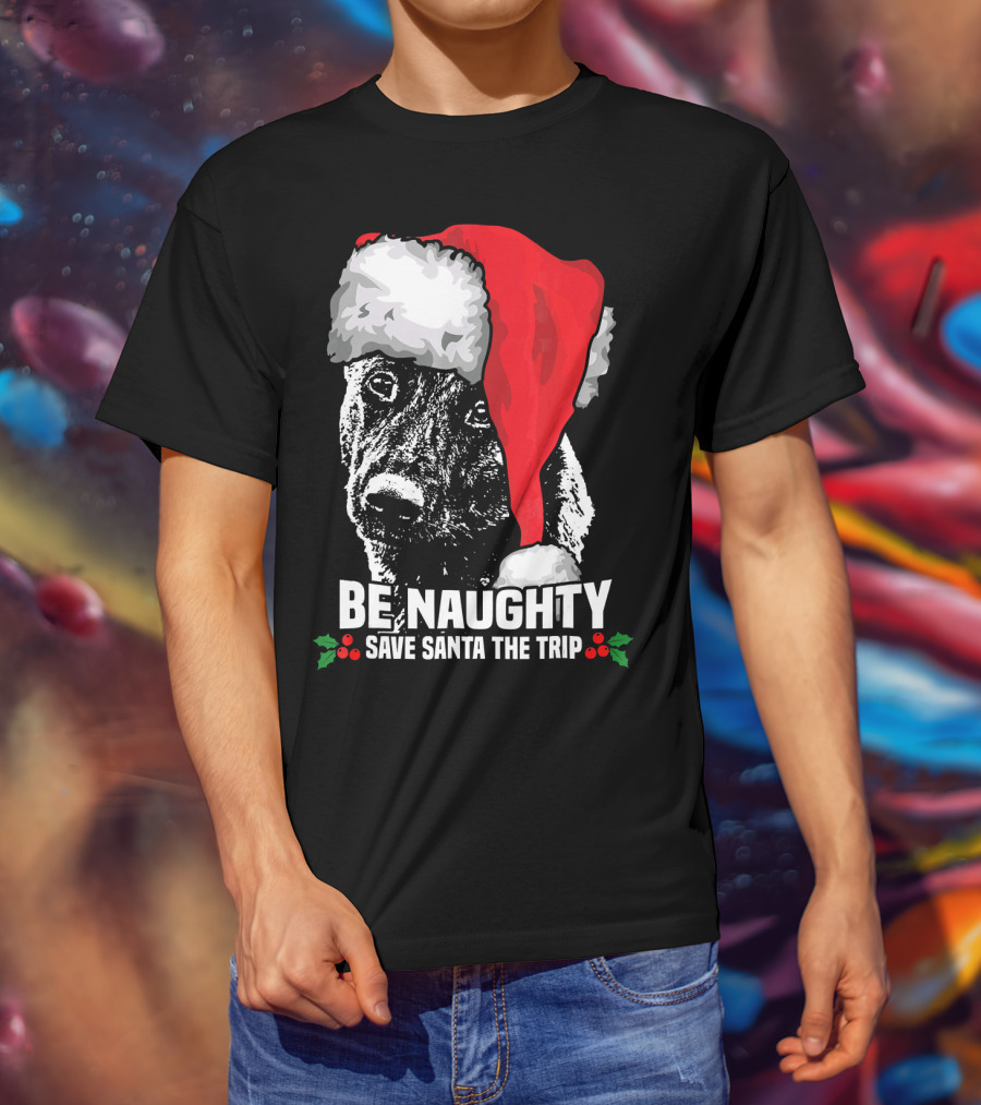 Be Naughty Save Santa The Trip Dutch Shepherd Christmas Santa Hat T-Shirt