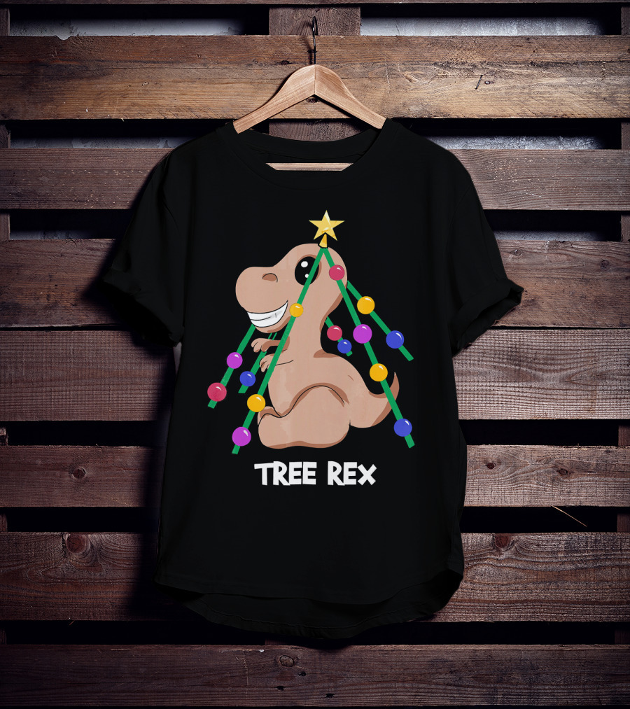 Tree Rex Christmas Dinosaur With Holiday Decoration T-Shirt