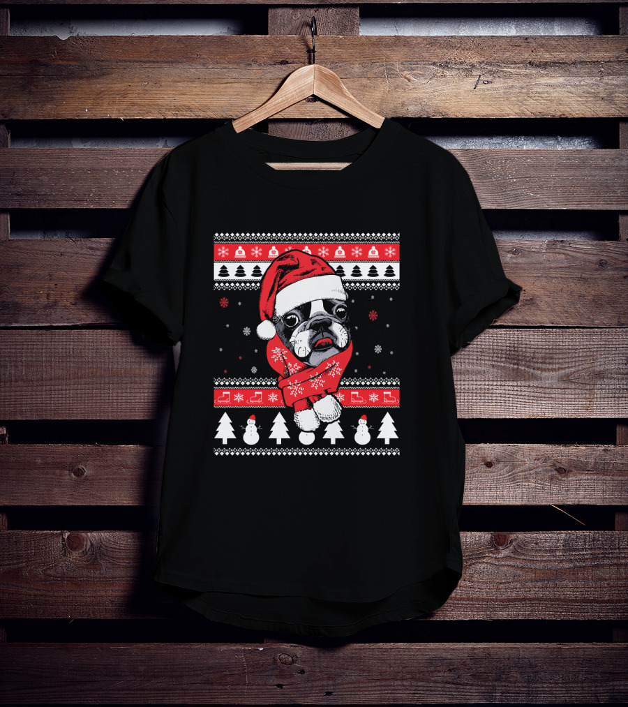 Funny Boston Terrier Christmas Santa Sweater Festive Dog T-Shirt