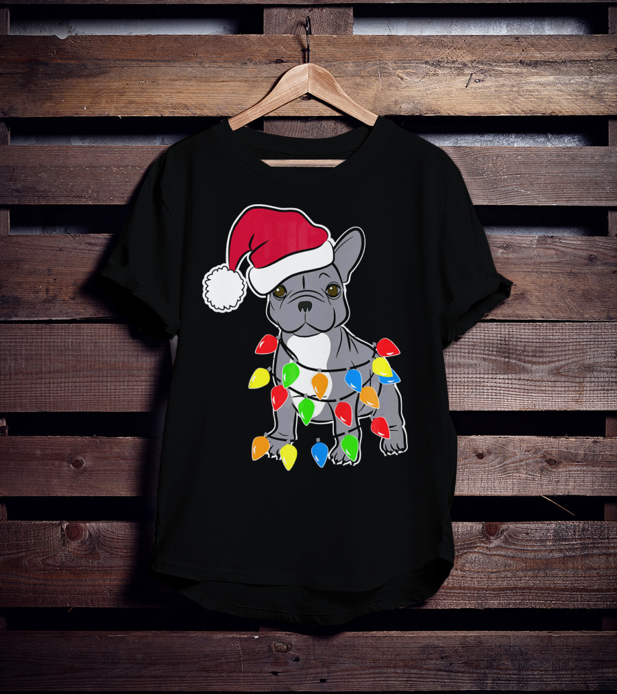Santa French Bulldog With Christmas Lights T-Shirt
