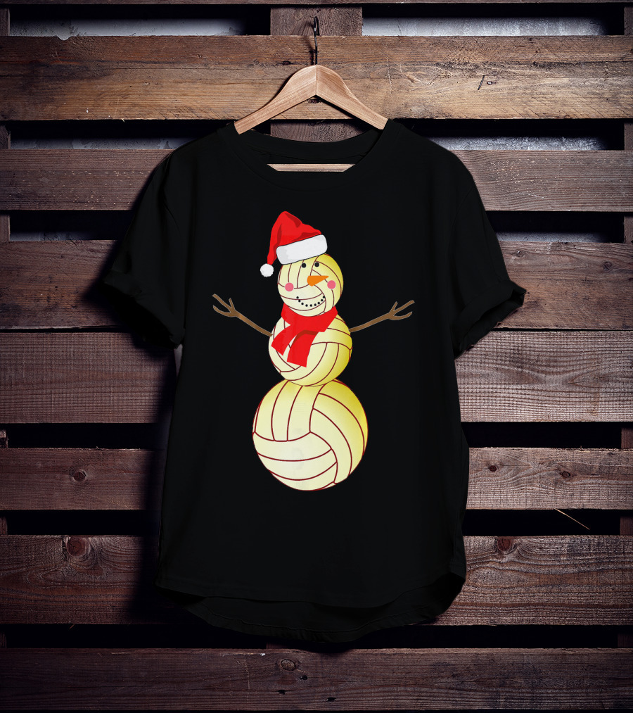 Funny Volleyball Snowman With Santa Hat And Scarf T-Shirt