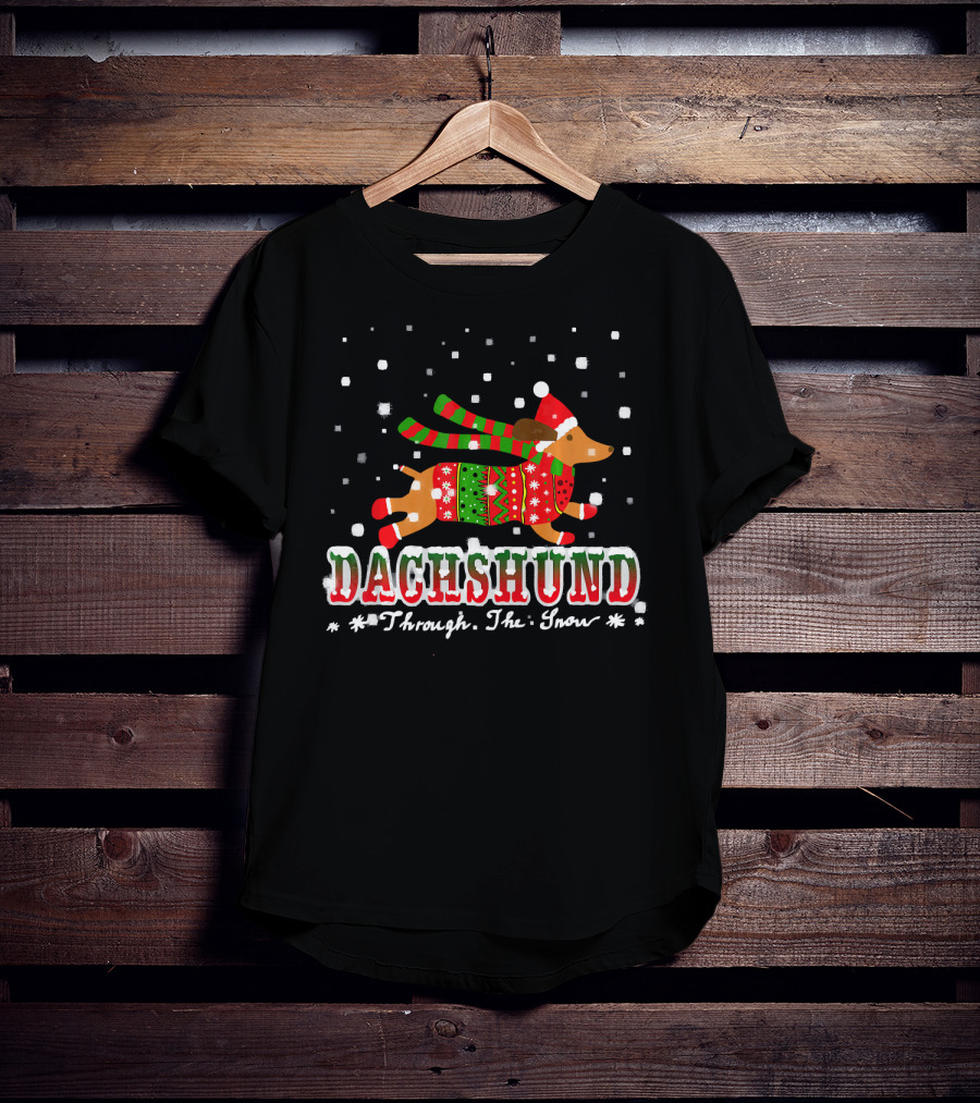 Dachshund Christmas Sweater Through The Snow Winter Holiday T-Shirt