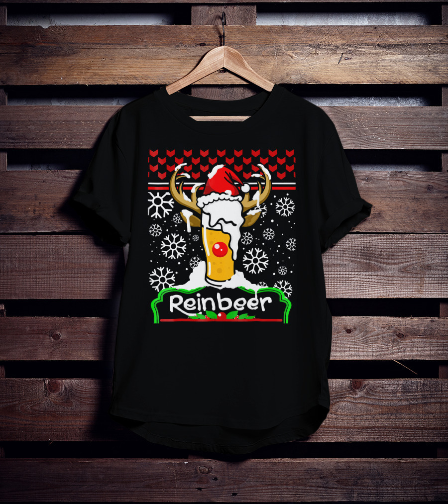 Reinbeer Santa Claus Antlers Snowflakes Holiday Cheer T-Shirt