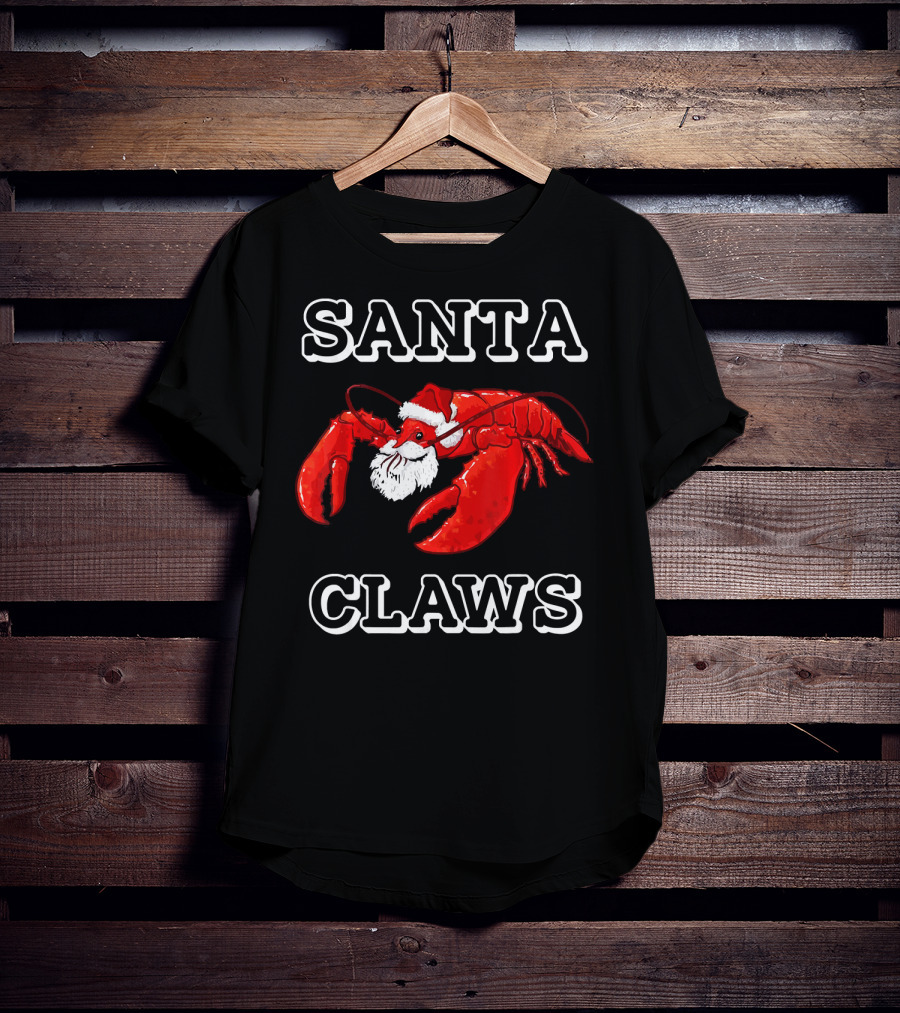 SANTA CLAWS Festive Lobster Santa Hat Christmas Humor T-Shirt