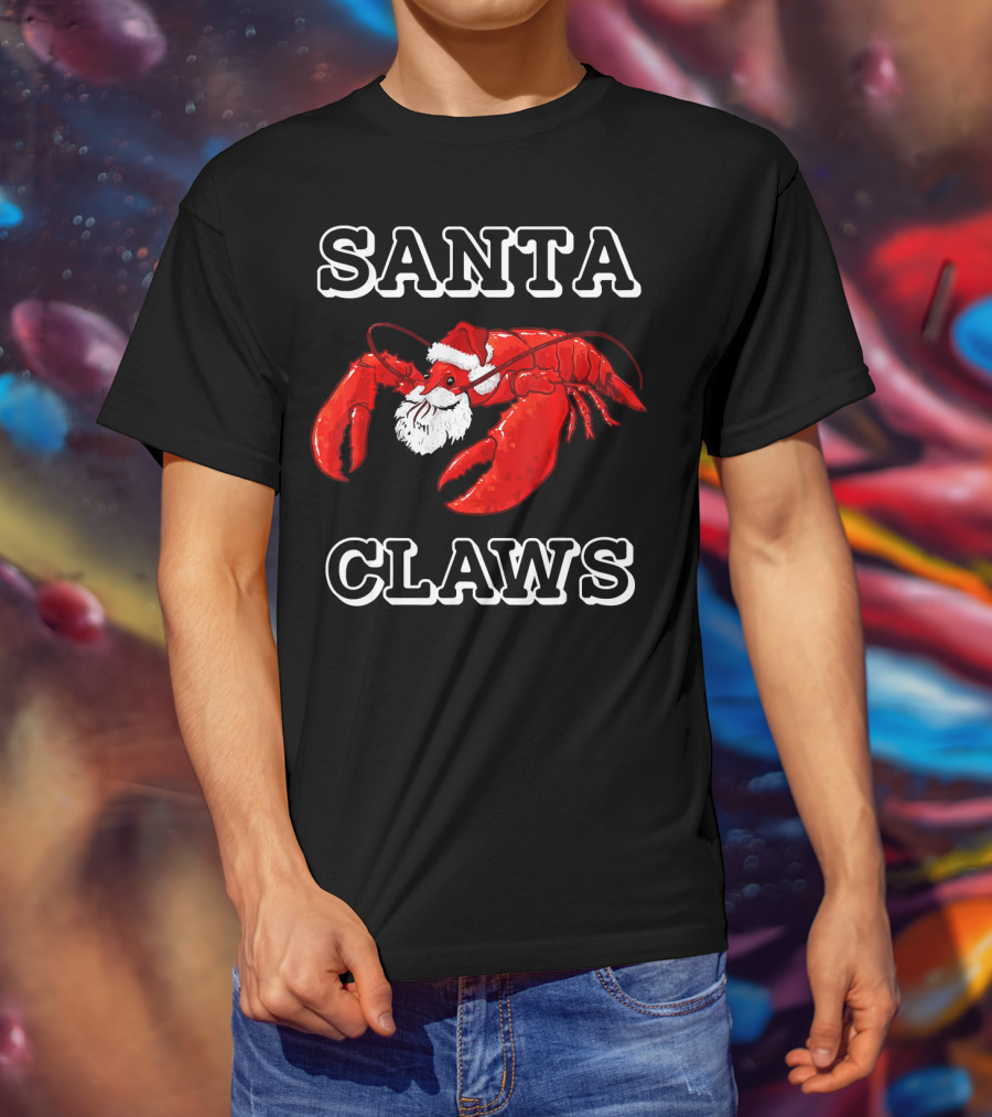 SANTA CLAWS Festive Lobster Santa Hat Christmas Humor T-Shirt