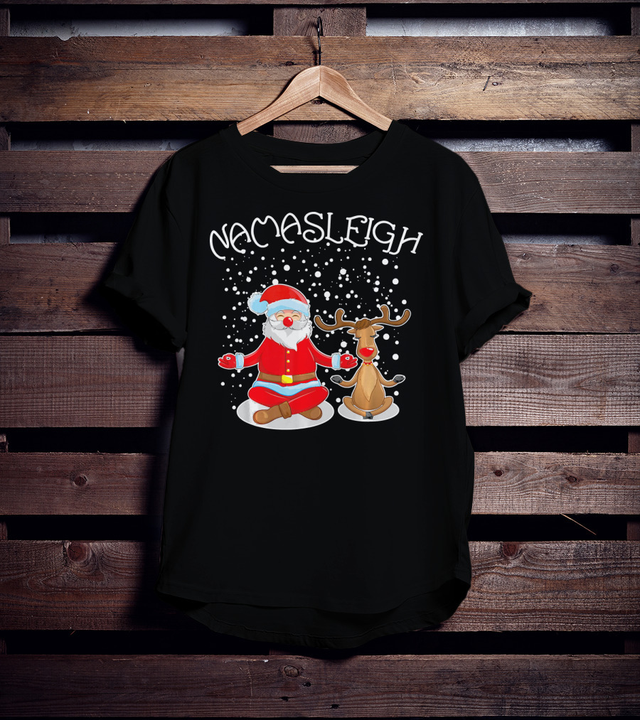 NamaSleigh Meditating Santa Rudolph Snowflakes T-Shirt