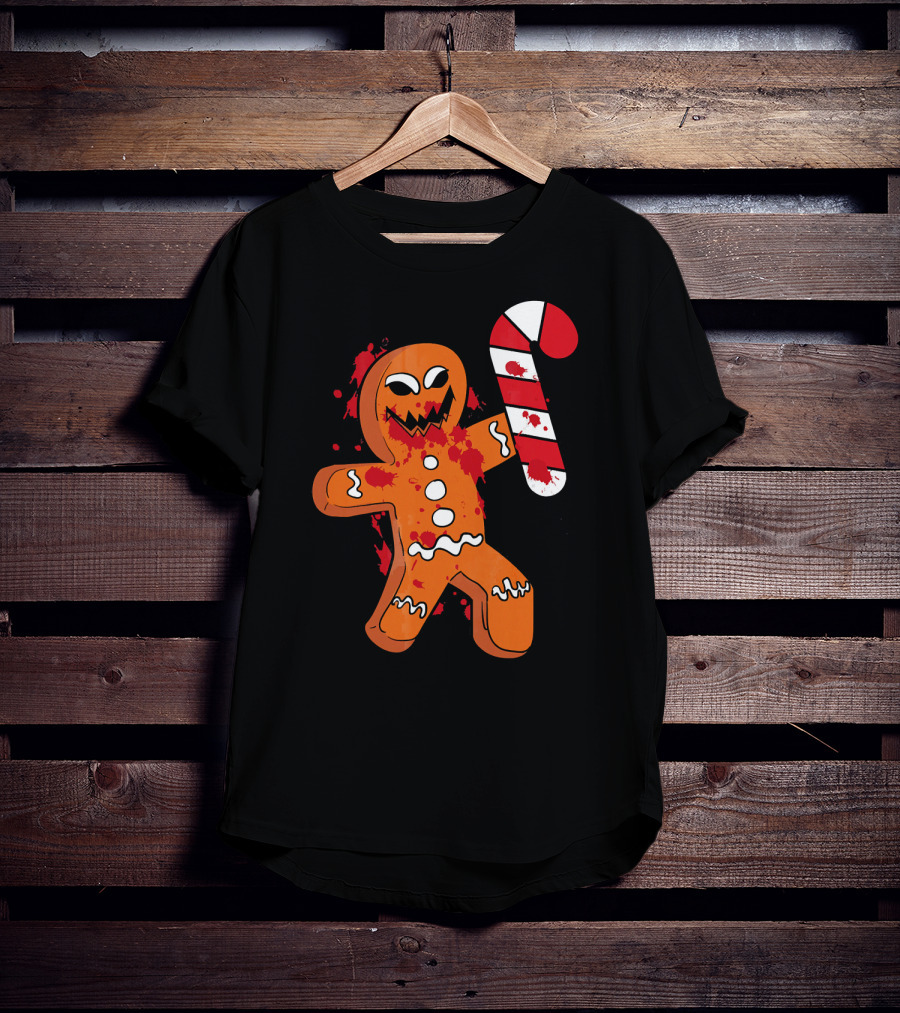 Christmas Horror Scary Gingerbread With Bloody Candy Cane T-Shirt