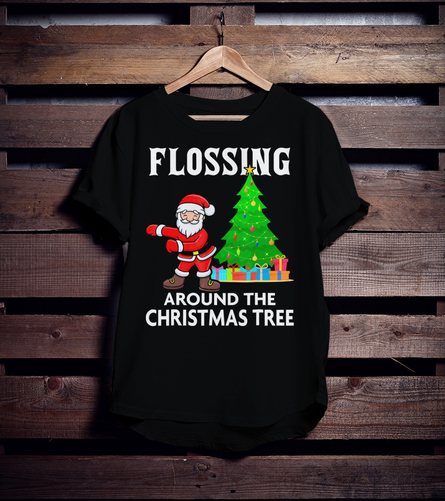 Flossing Santa Dancing Around The Christmas Tree With Presents T-Shirt