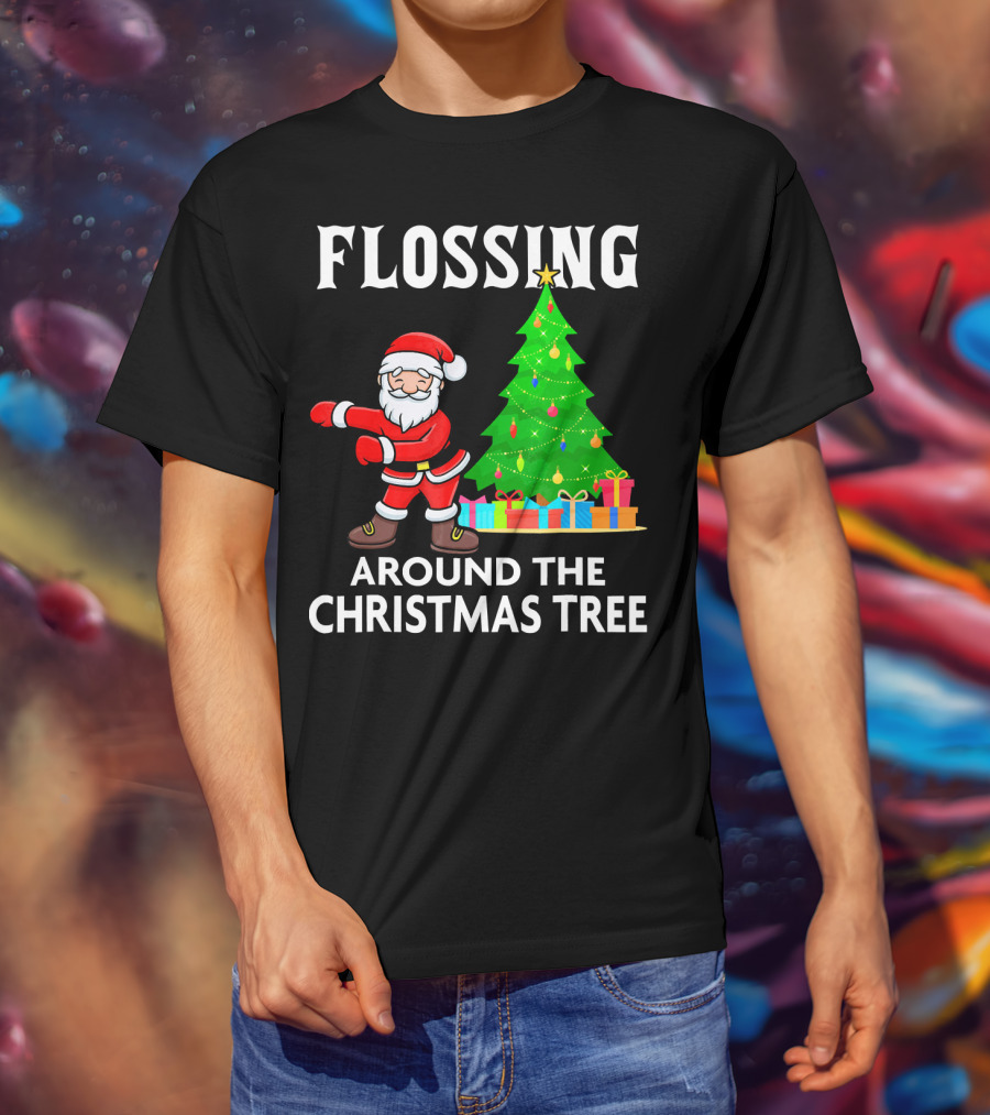Flossing Santa Dancing Around The Christmas Tree With Presents T-Shirt