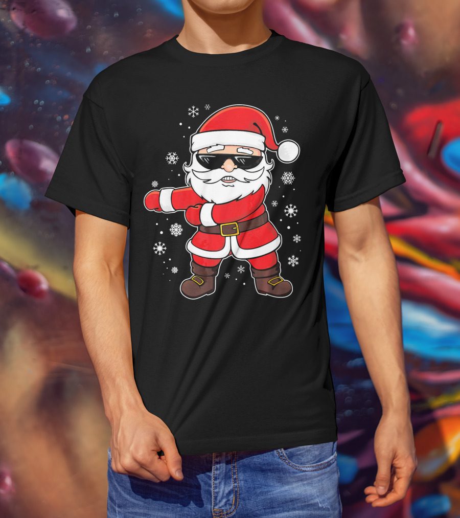 Santa Floss Dance With Snowflakes And Sunglasses T-Shirt