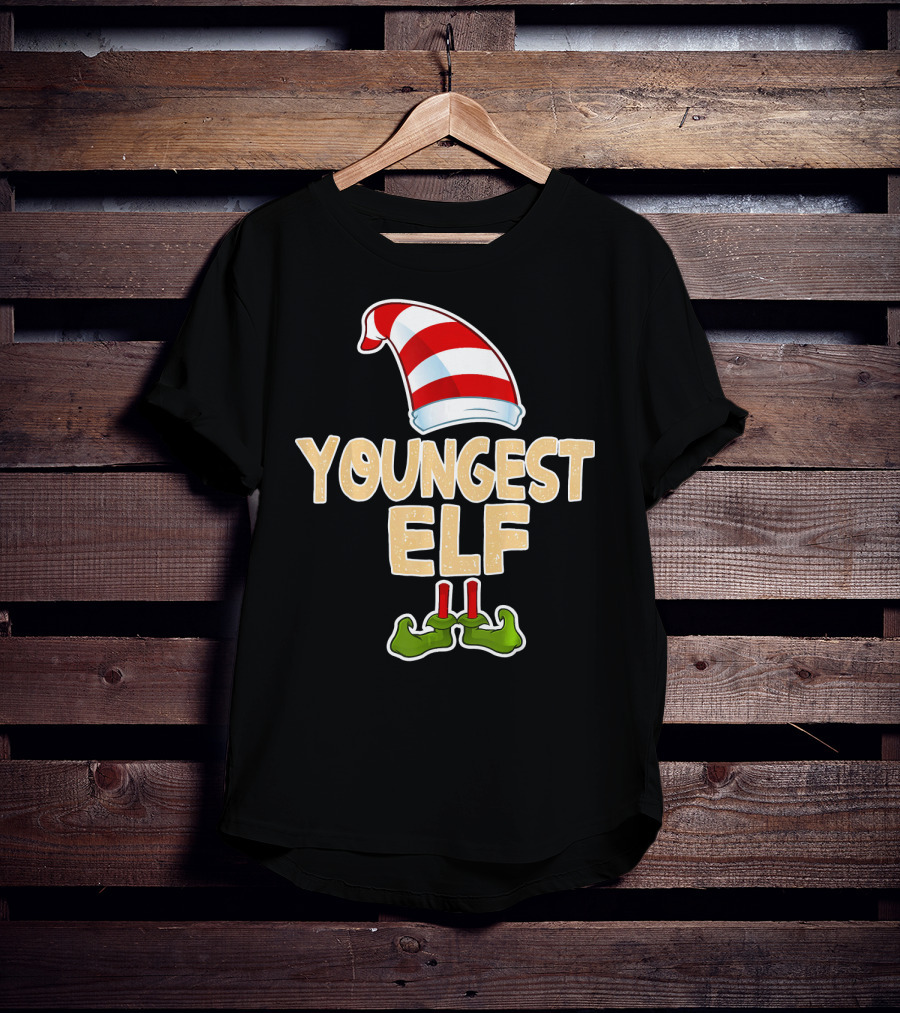 Youngest Elf Hat And Shoes Holiday Humor T-Shirt