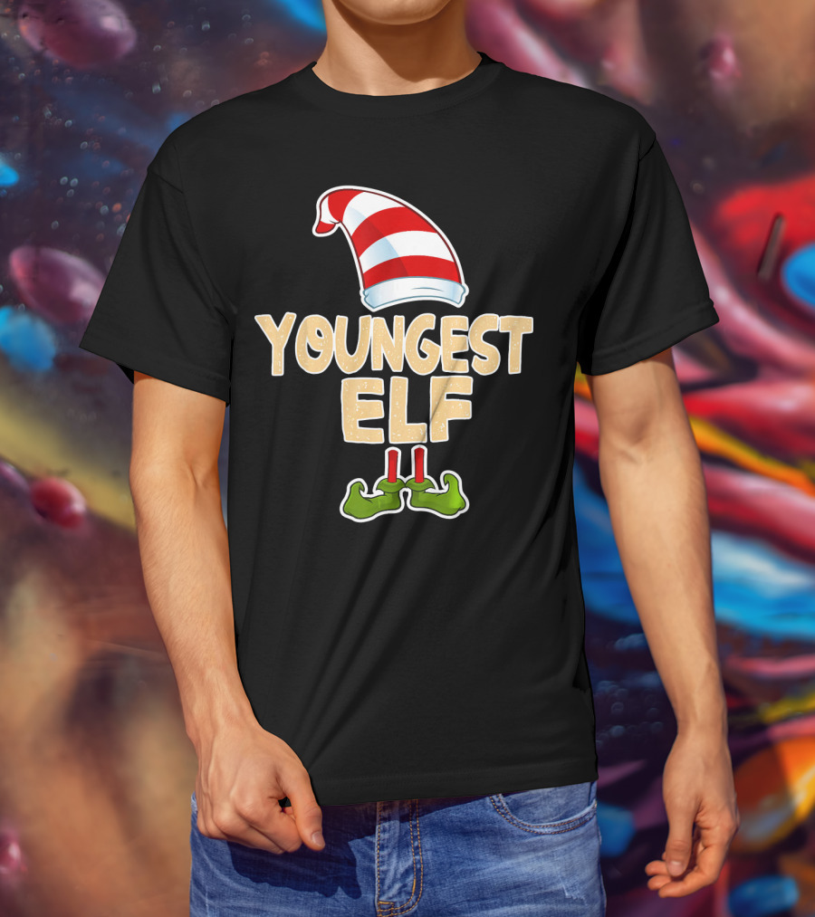 Youngest Elf Hat And Shoes Holiday Humor T-Shirt