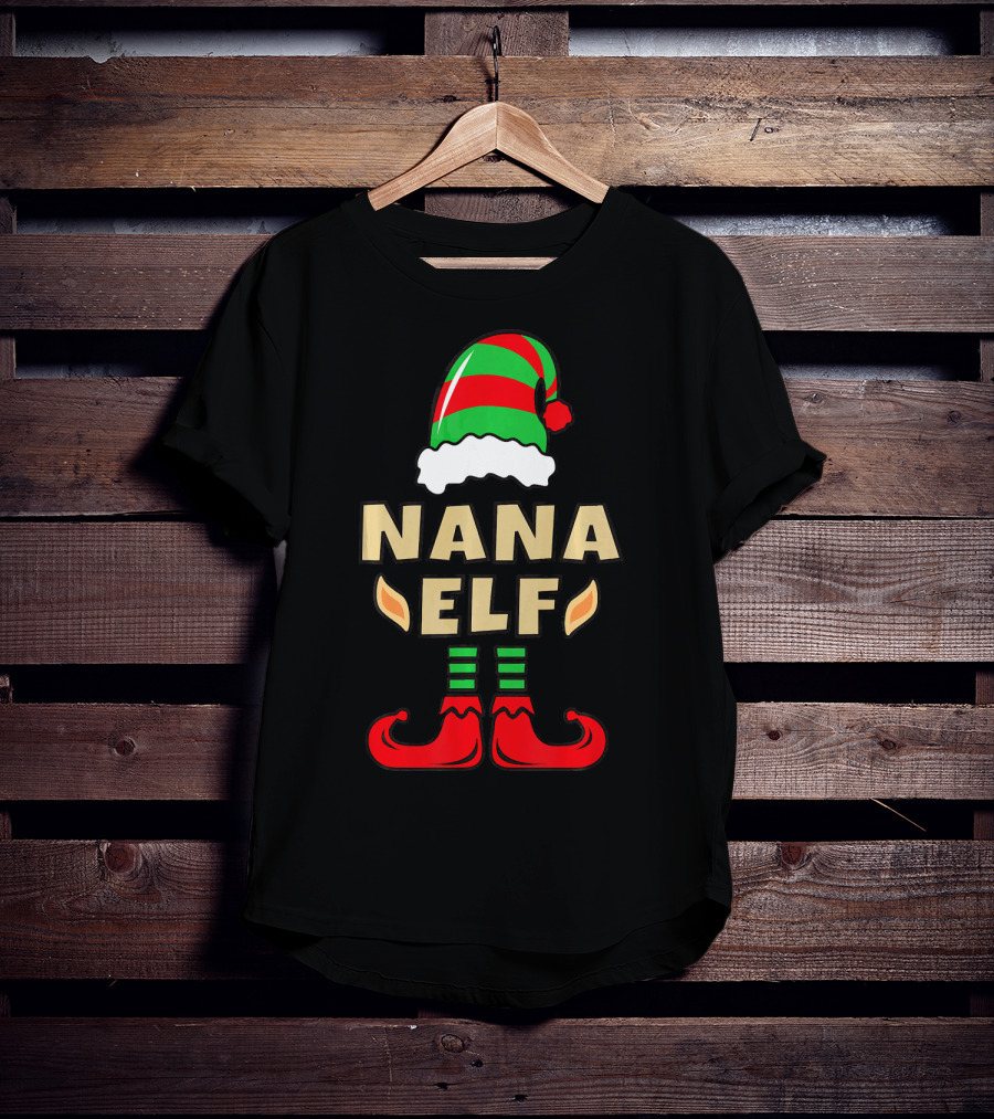 Nana Elf Christmas Hat Striped Shoes T-Shirt