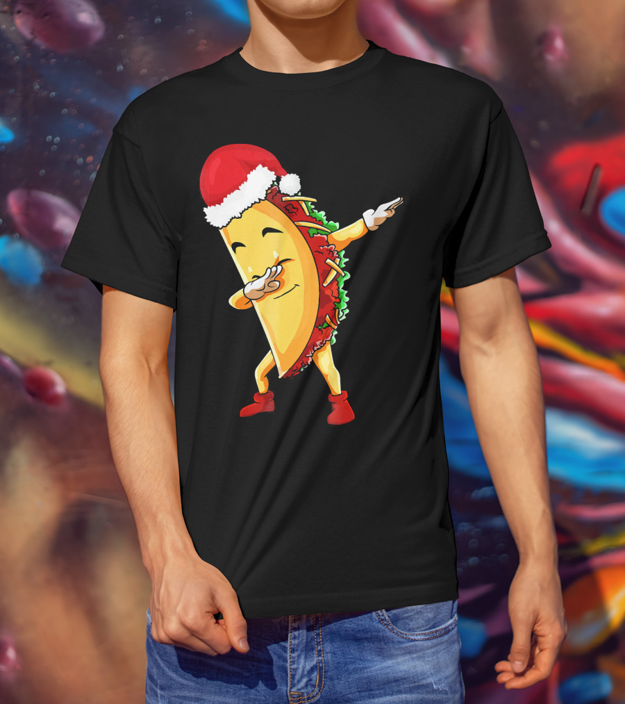 Dabbing Taco Santa Christmas Pajama Holiday Dance T-Shirt