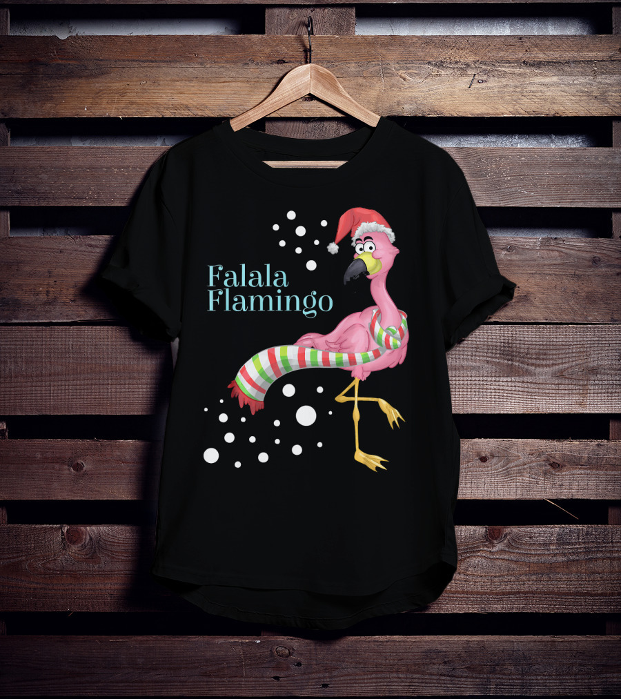 Falala Flamingo Santa Hat Christmas Holiday T-Shirt
