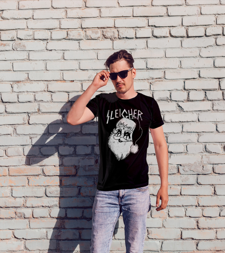 Sleigher Funny Christmas Black Metal Santa T-Shirt
