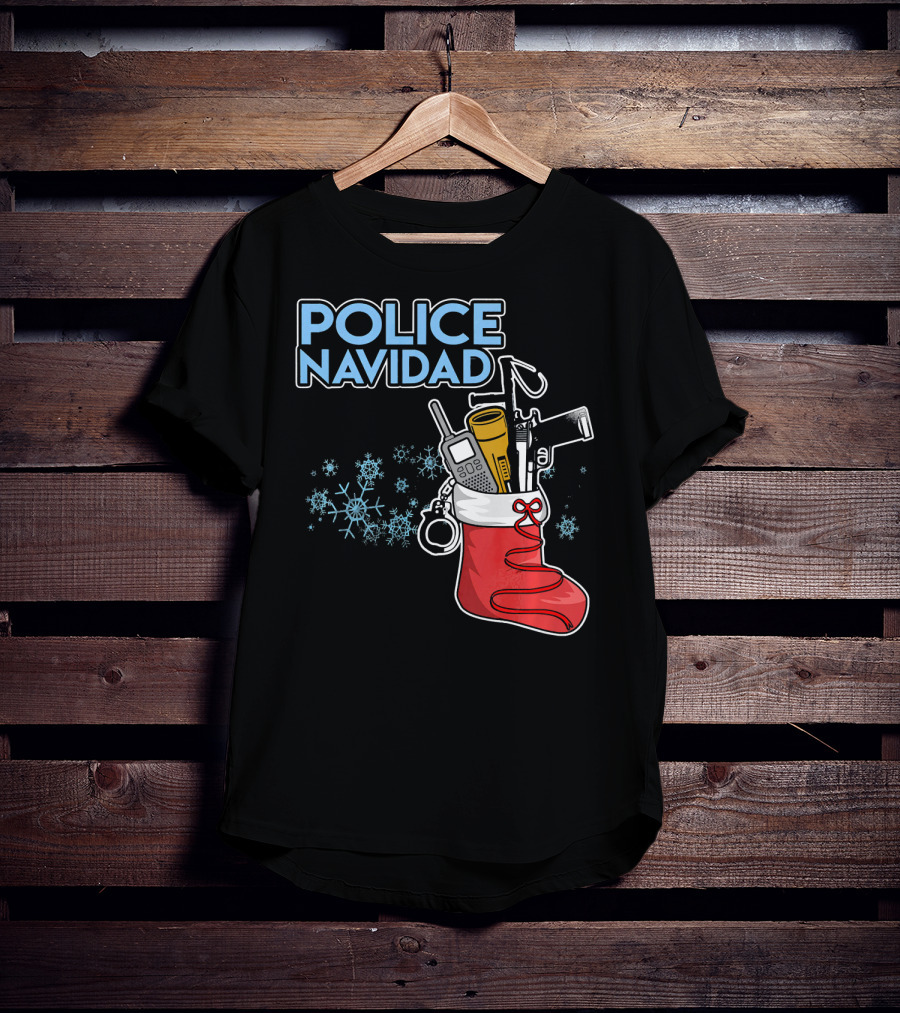 Police Navidad Christmas Stocking With Law Enforcement Gear T-Shirt