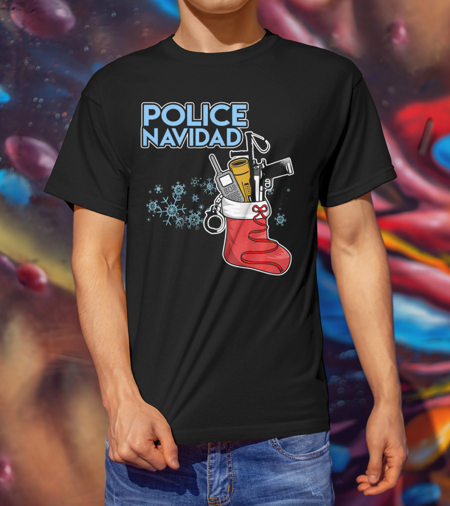 Police Navidad Christmas Stocking With Law Enforcement Gear T-Shirt