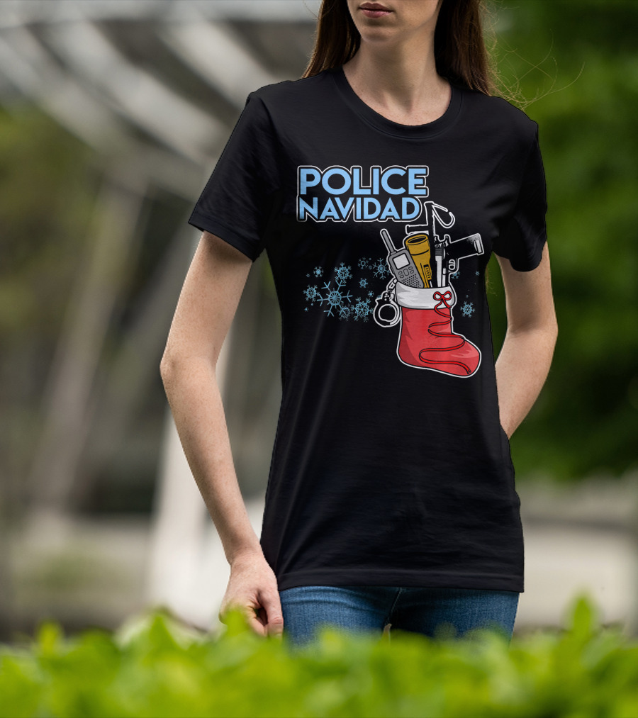 Police Navidad Christmas Stocking With Law Enforcement Gear T-Shirt