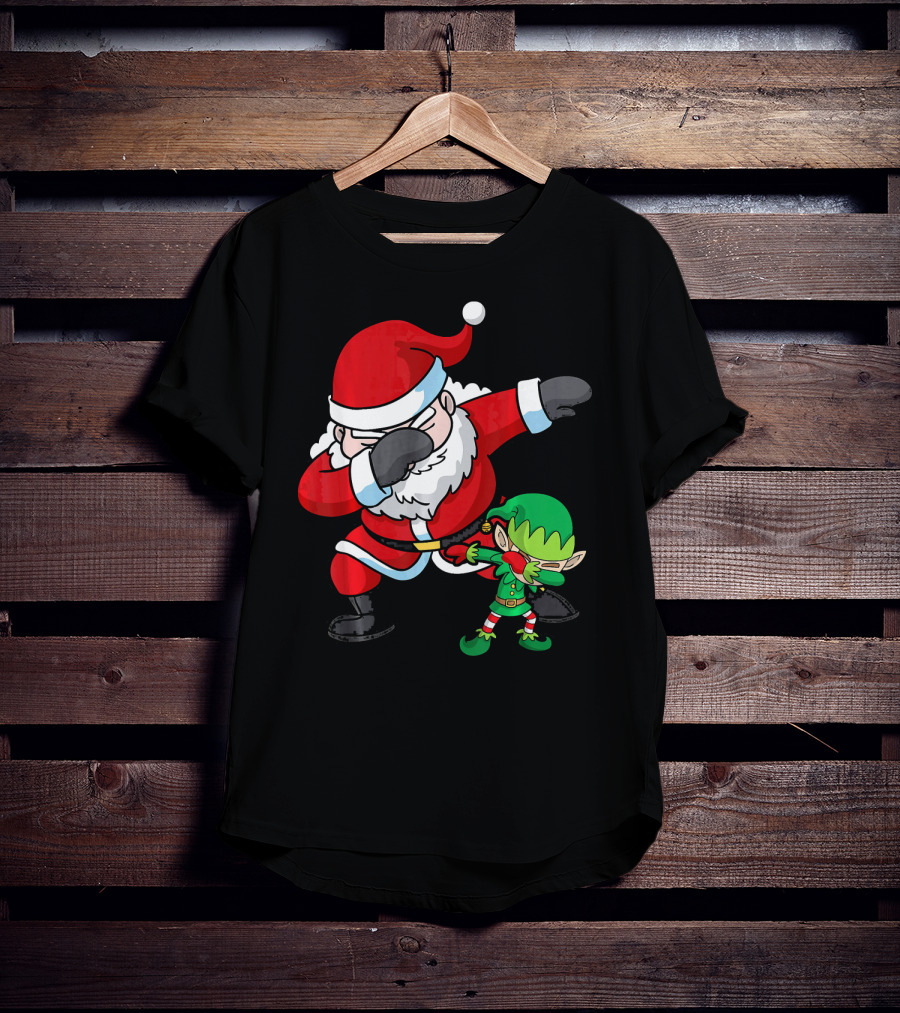 Christmas Boys Dabbing Santa Claus And Elf Dab Dan T-Shirt