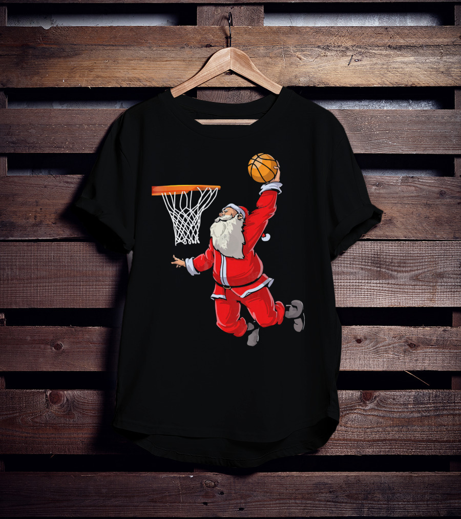 Santa Dunking Basketball Weihnachten Santa Hat T-Shirt