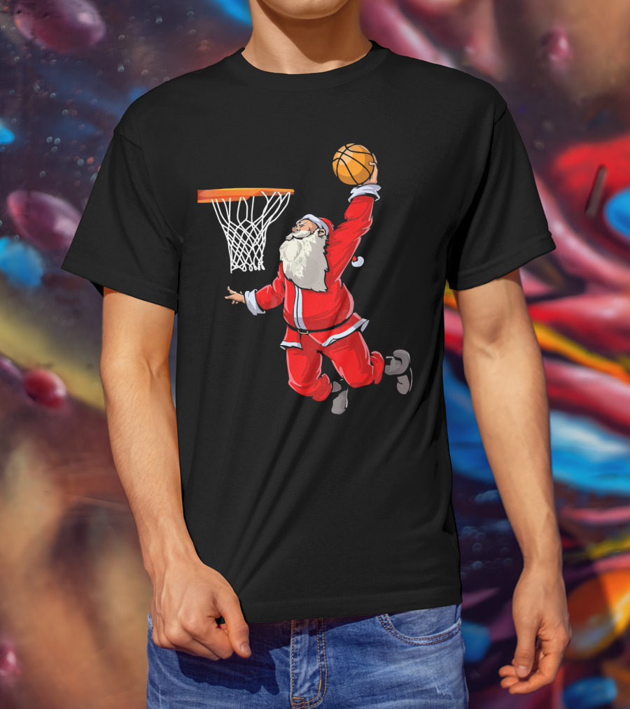 Santa Dunking Basketball Weihnachten Santa Hat T-Shirt