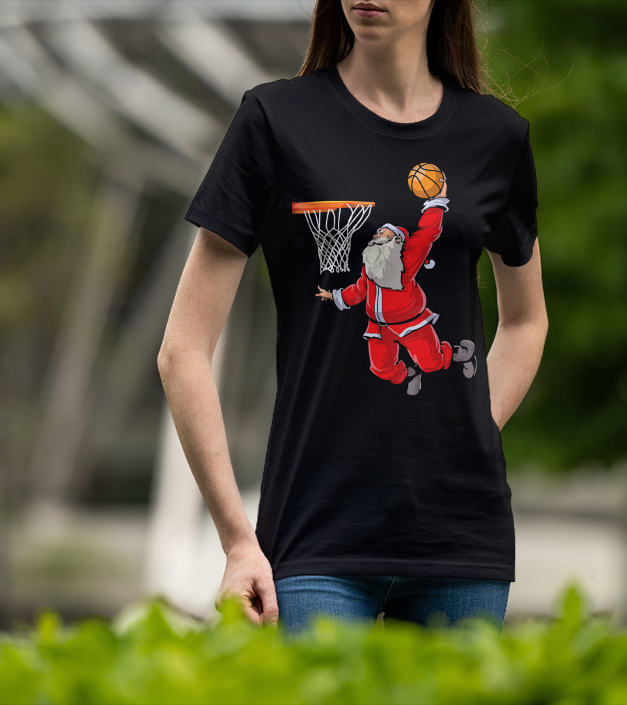 Santa Dunking Basketball Weihnachten Santa Hat T-Shirt