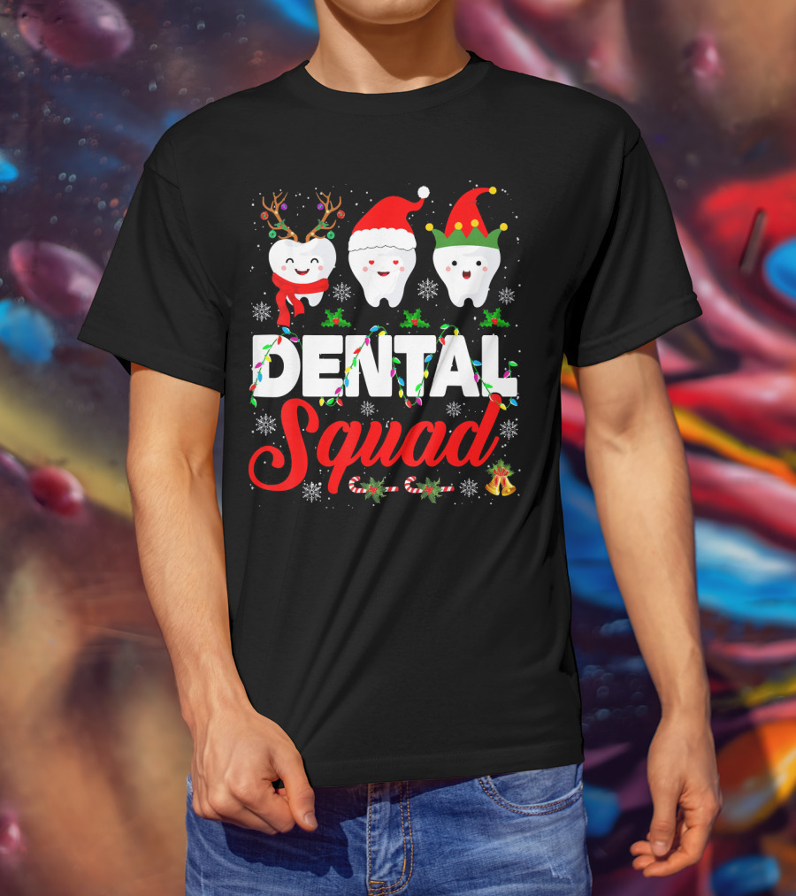 Dental Squad Funny Hygienist Dentist Love Christmas Themed Tooth Characters T-Shirt