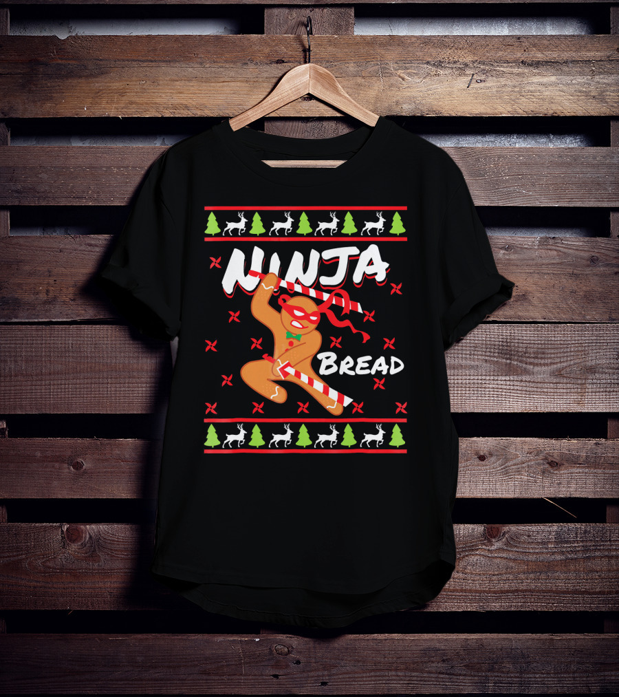 Ninjabread Man Gingerbread Ninja Christmas Sweater Reindeer Trees T-Shirt