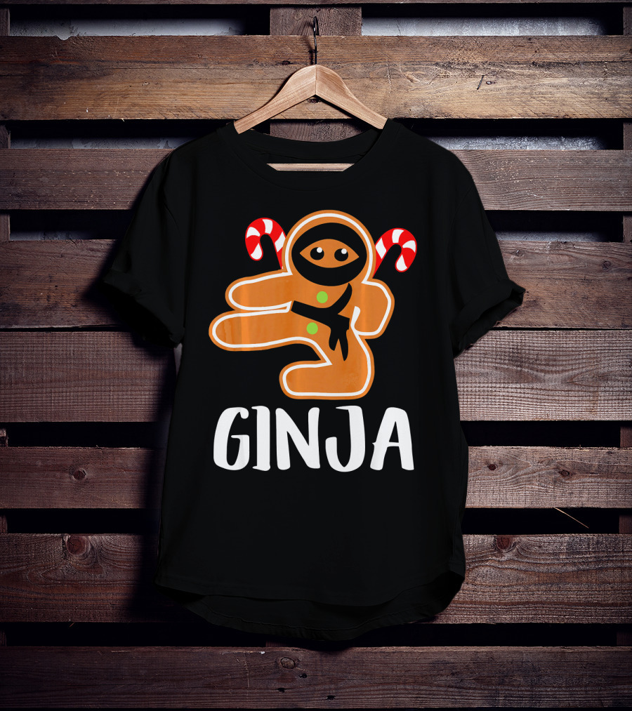 Ginja Ninja Warrior Gingerbread Man With Candy Canes T-Shirt