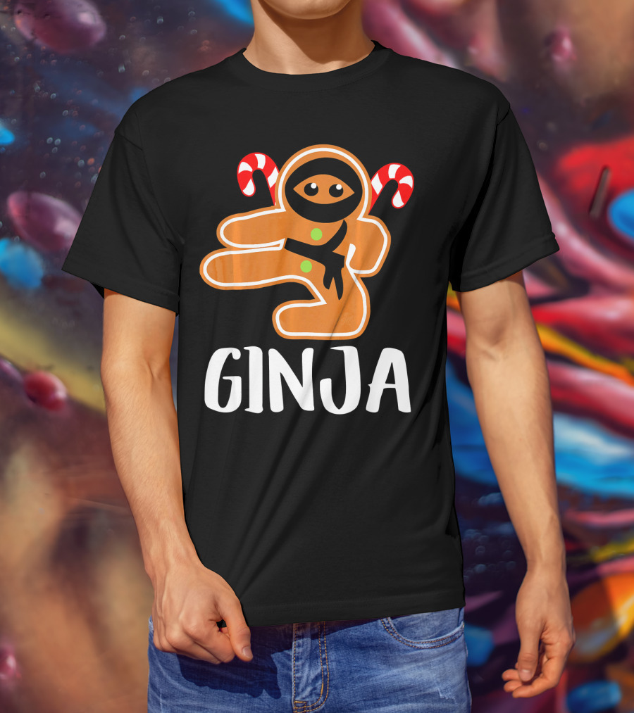 Ginja Ninja Warrior Gingerbread Man With Candy Canes T-Shirt