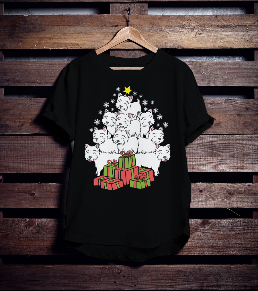 Westie Christmas Tree With Presents And Snowflakes T-Shirt