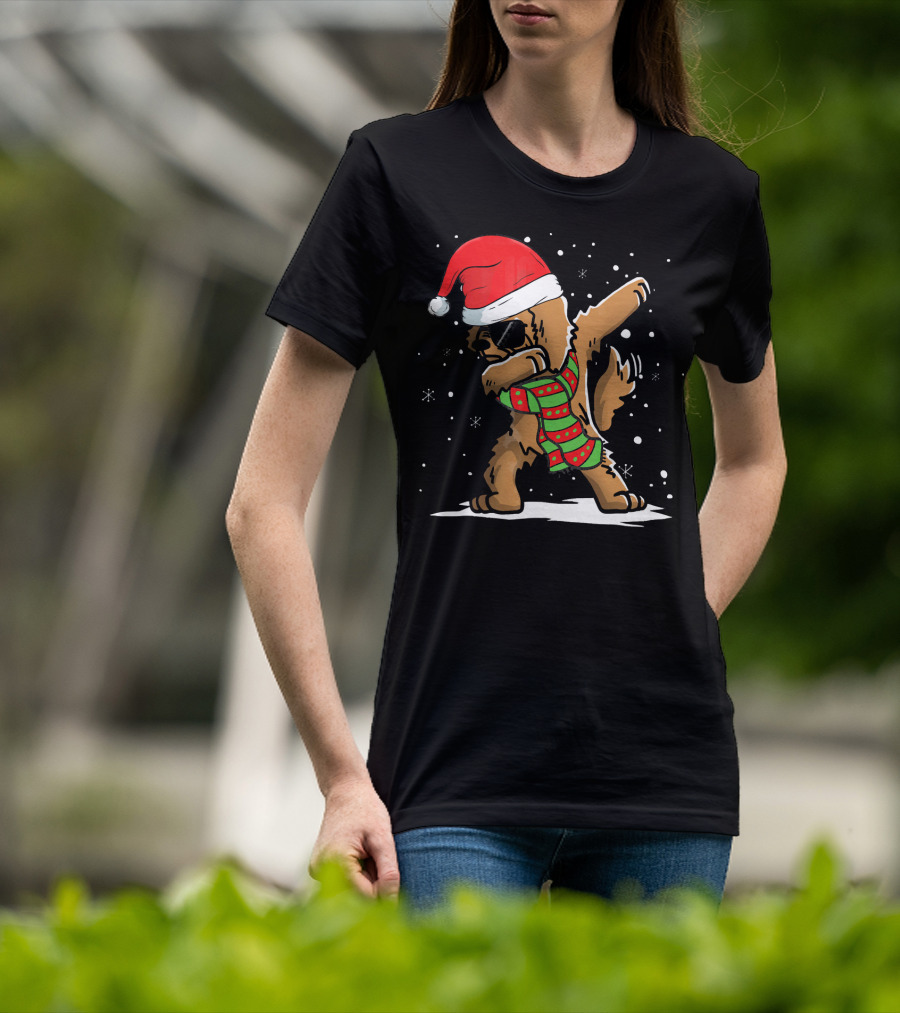 Dabbing Goldendoodle Santa With Red Hat And Christmas Scarf T-Shirt