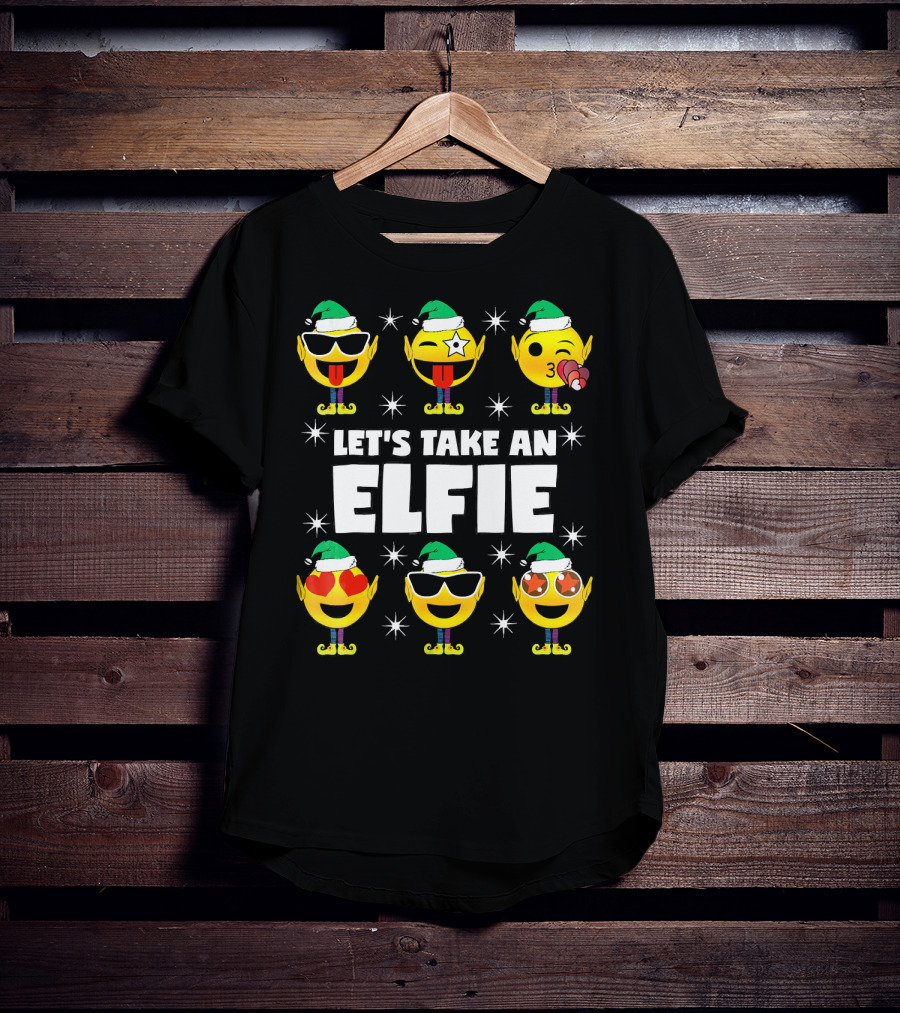 Family Christmas Emoji Elf Let's Take An Elfie T-Shirt