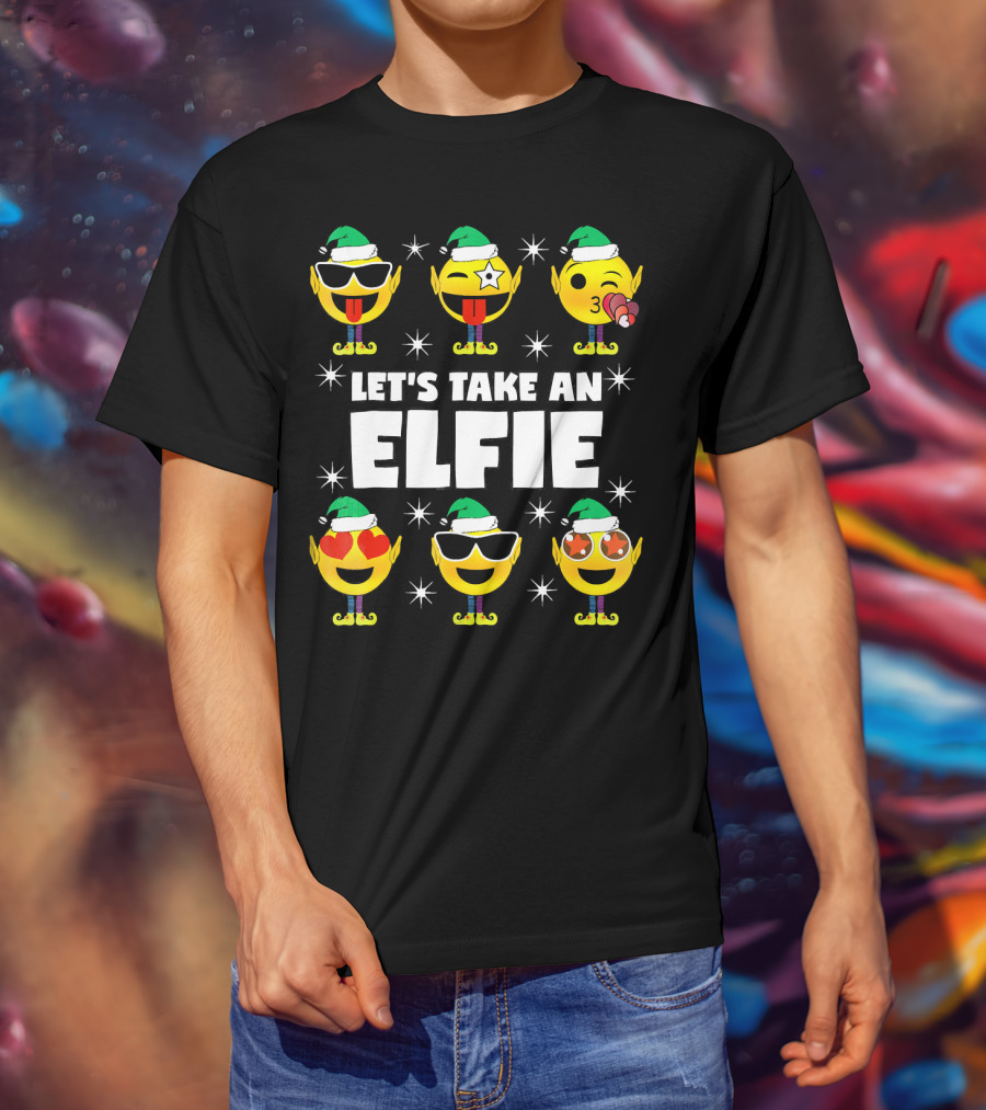 Family Christmas Emoji Elf Let's Take An Elfie T-Shirt