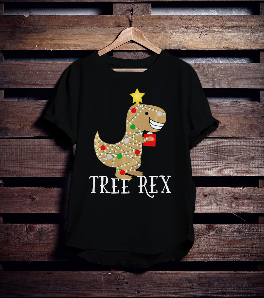 The Original Christmas Tree Rex Dinosaur With Lights And Star T-Shirt